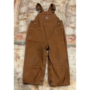 Carhartt Kids Toddler Bib Overalls Brown Double Knee Classic Snap Hem Size 24M